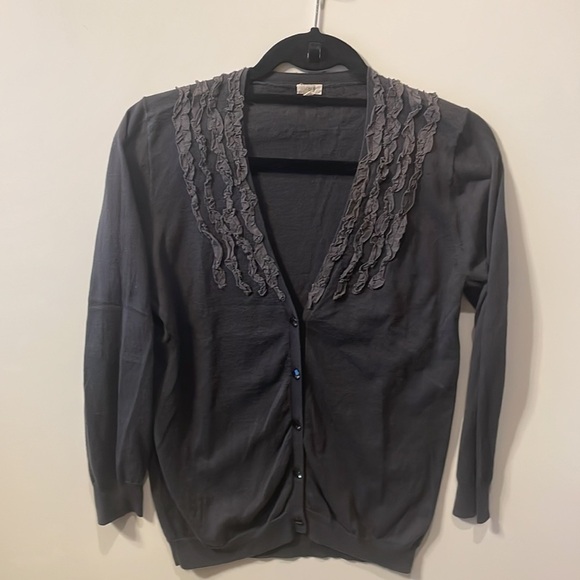 J. Crew Cotton Ruffle Neck  Cardigan - Picture 1 of 6